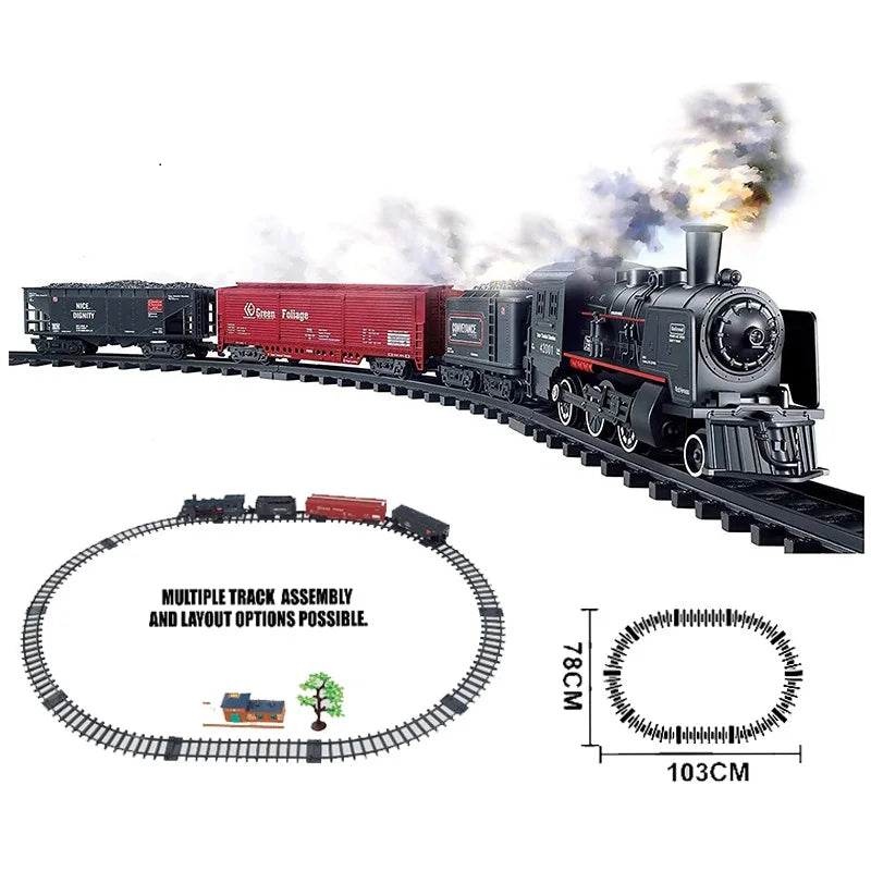 Classic Railway Freight Train Water Steam Locomotive Game Set with Smoke Simulation Model Electric Train Toy Electric toys