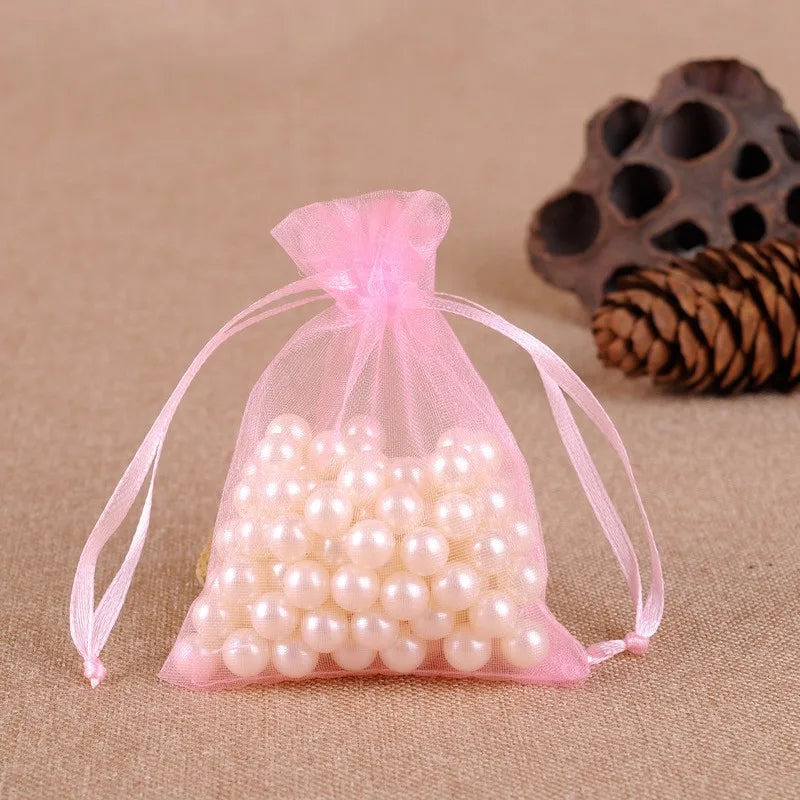Custom 5x7cm 7x9cm 8x10cm 9x12cm 10x12cm Drawstring Organza Bags Jewelry Packaging Bag Gift Mesh Pouch