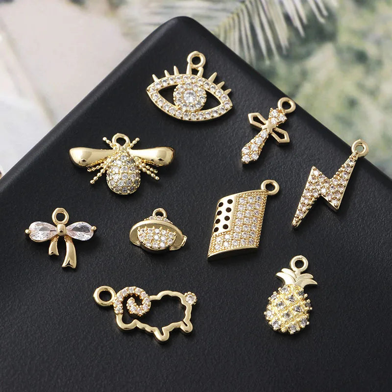 Various Zircon Gold Plated Charm Small Pendant Dijes Wholesale DIY Making Necklace Bracelet Zircon Accessories Jewelry Pendant