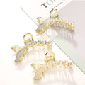SP Korean Metal Hair Claw Hair Accessories Elegant Fishtail Shape Pearl Rhinestone Made Hair Clips