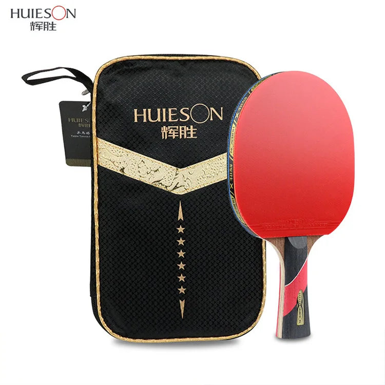 HUISON 6 Star Table Tennis Blade 5 Ply Pure Wood Sticky Rubber Advanced Players Loop Attack Ping Pong Racket Set
