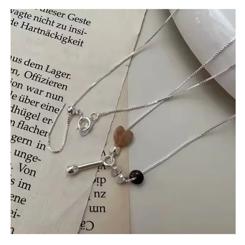 Elegant 925 Sterling Silver Natural Stone Heart Different Charm Pendant Necklaces for Women Girls Birthday Gifts