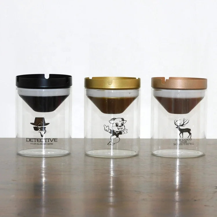 Glass Ashtray Auto Smoke Cup Holder Anti-fly Ash Ashtray Tray With Cover Bedroom Accessories Handmade