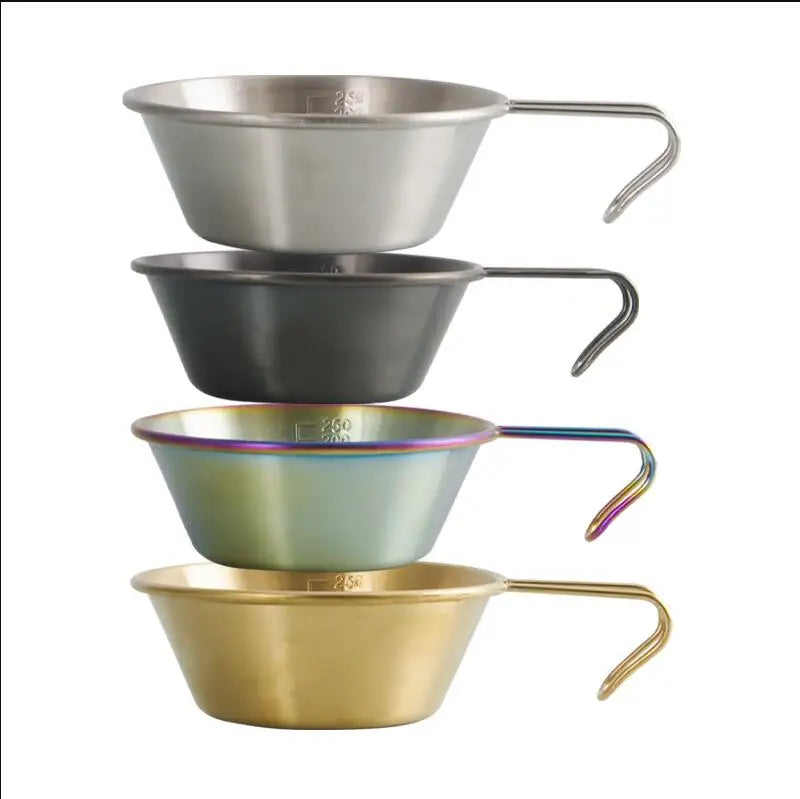 Support logo Spray Paint Custom Stainless Steel Outdoor Camping Measure sierra Cup with Hanging Handle Coffee Cup Food Fruit Cup