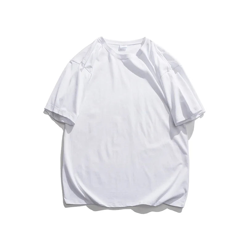2025 Summer Style Simple Wind Short Sleeve  Day System Solid Color Round Neck Pullover Loose T-shirt Men