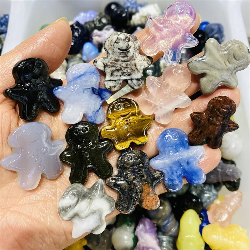 Wholesale Mixed Natural Crystal Quartz Christmas Gingerbread Man Carving For Gift Decoration