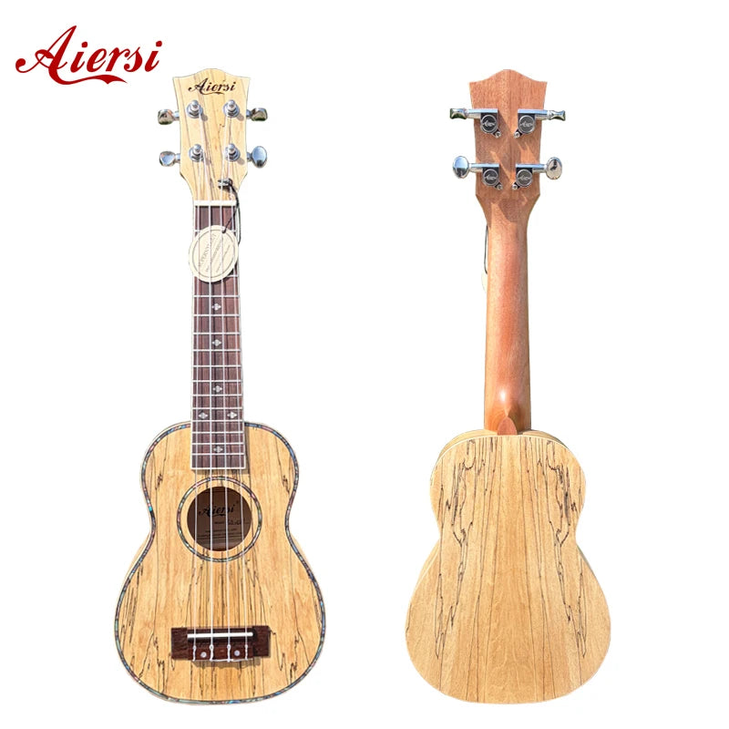 Wholesale Aiersi Brand 21inch soprano Ukulele High Quality Curly Spalted Maple Ukelele Guitar String Musical Instrument