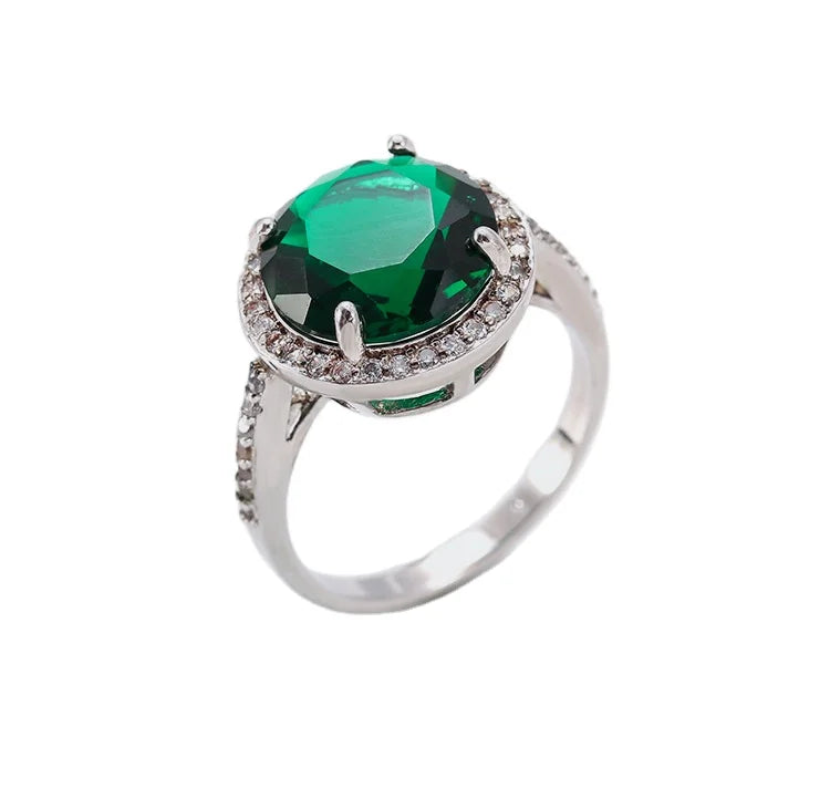 Luxury Copper Fashion Women Jewelry Factory Wholesale Wedding Rings with Zircon Green Diamonds