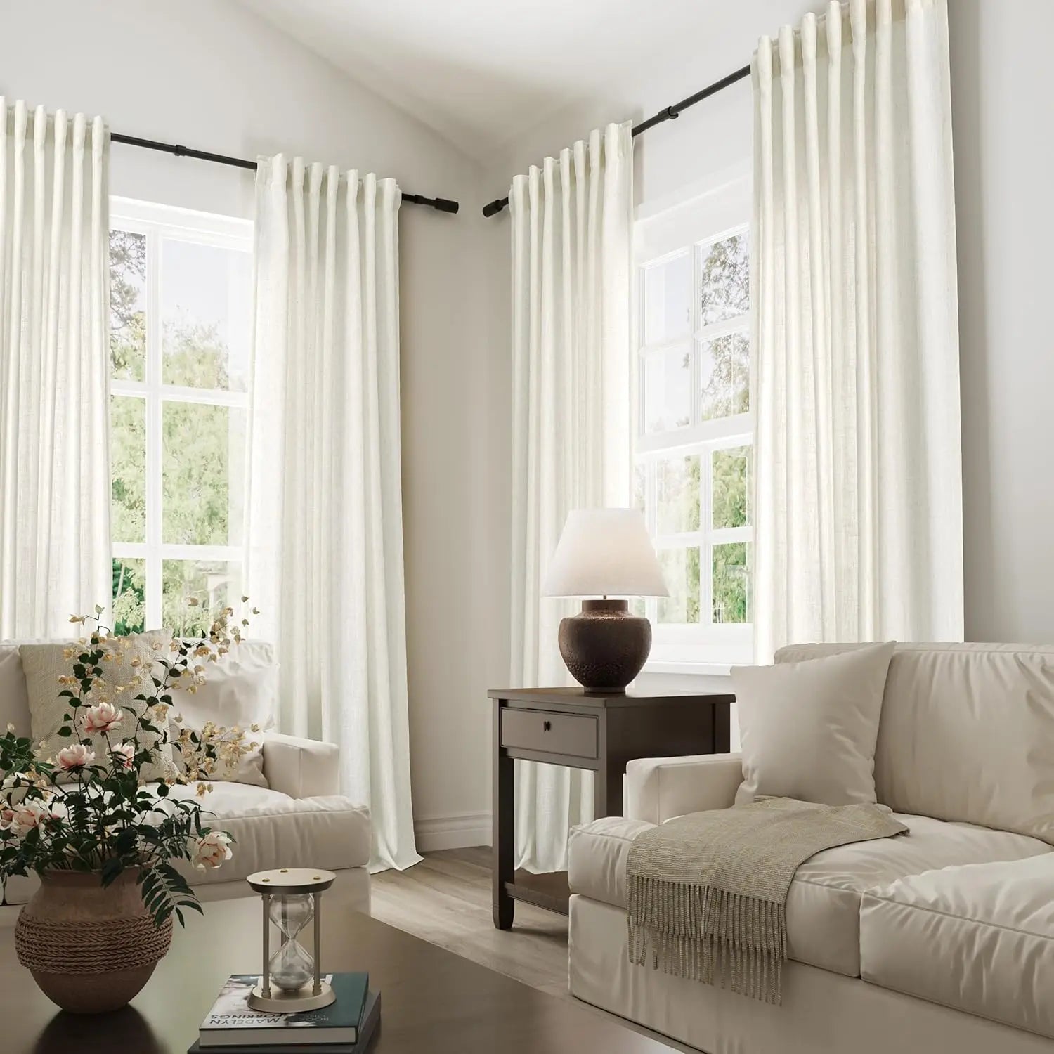 Modern Custom High Grade Semi-Shading Linen Texture Luxury Tube Curtains CE Certified Beaded Pattern High-End Hotels Villas