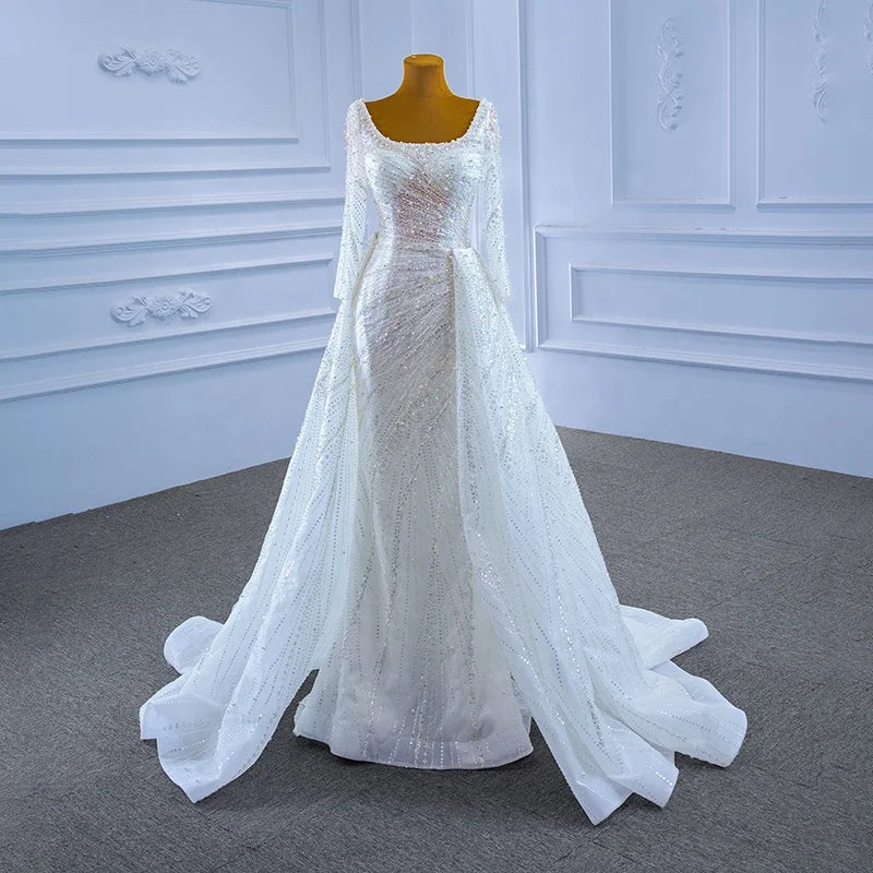 Jancember Rsm67334  Wedding Princess Luxury Pearl Sequins Slim Tail Wedding Dress
