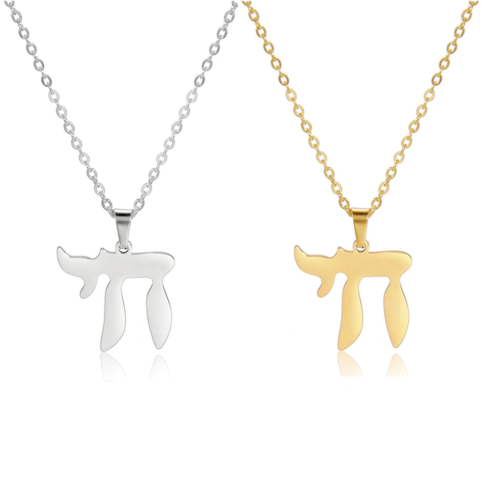 18K Gold Plated Jewish Symbol Chai Live Love Life Charm Necklace Stainless Steel Jewish Hebrew Letter Pendant Chain Necklace