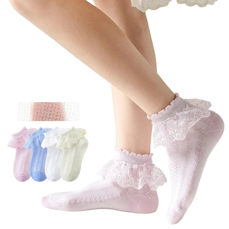 Wholesale Solid Color Princess Lace School Socks Spring Autumn Cotton Dance Socks Comfortable Thin Woven Socks for Girls