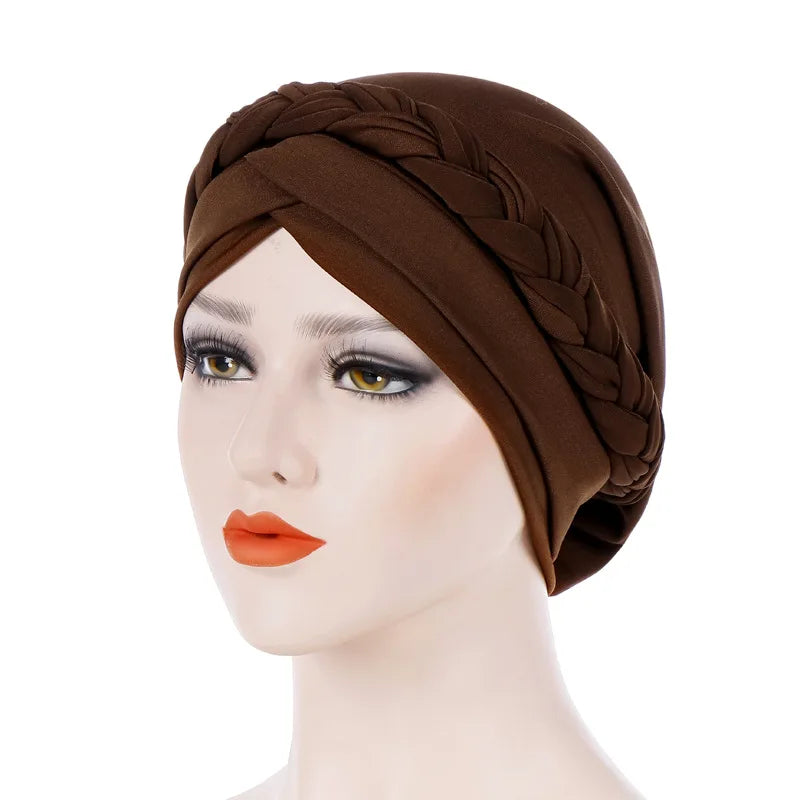 Muslim European and American Foreign Trade Monochrome Single Braid Baotou HAT Milk Silk Indian Baotou in Stock Hijabs