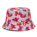 Cotton Strawberry Print Bucket Hat Fisherman Hat Outdoor Travel Sun Cap Hats for Women