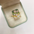 18k Gold Plated Oil Painting Natural Freshwater Pearl Ring Jewelry Women