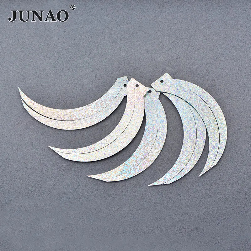 JUNAO Glitter 17*85 mm Sil Ver Large Laser Moon Shaped Sequins Sewing Flat Paillette Sequins for DIY Garment Accessories