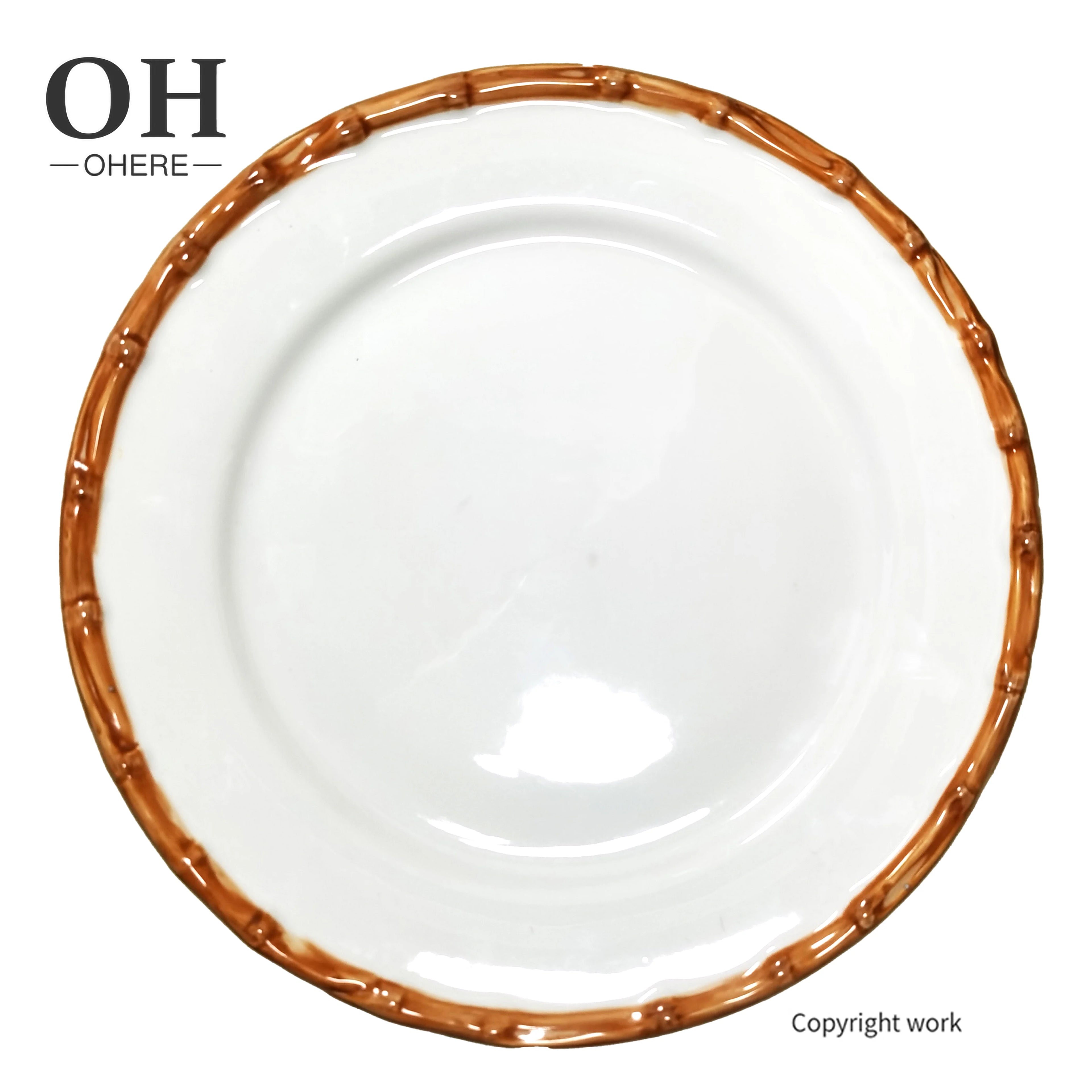 2024 Bamboo Dinner Plates Brown  Circular Bamboo  Wedding Tableware Setting Plate Handmade Nordic Style Ceramics Plates