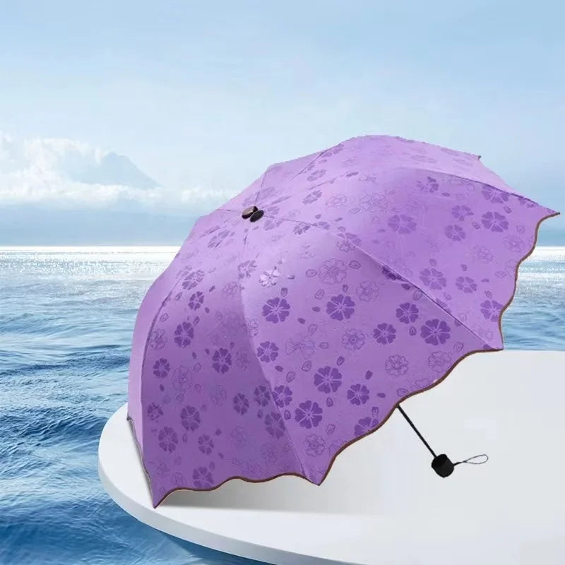Wholesale Fashion Design Sugar Color Sunshade Three Folding Umbrella Lady Flower Sunblock Magic Umbrella with Logo Travel Modern