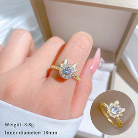 2024 Lucky Rotating Dragon Ring Open Adjustable Gold Plated Cubic Zircon Dragon Head Spinning Ring Anxiety
