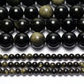 Wholesale Natural Gold Obsidian Smooth Round Loose Beads for Jewelry Making Design DIY