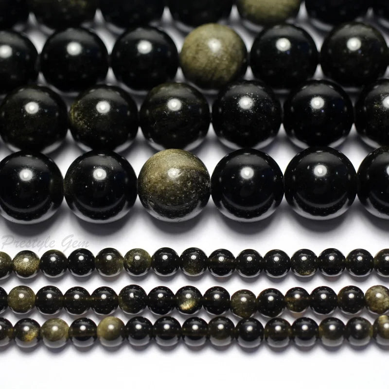 Wholesale Natural Gold Obsidian Smooth Round Loose Beads for Jewelry Making Design DIY
