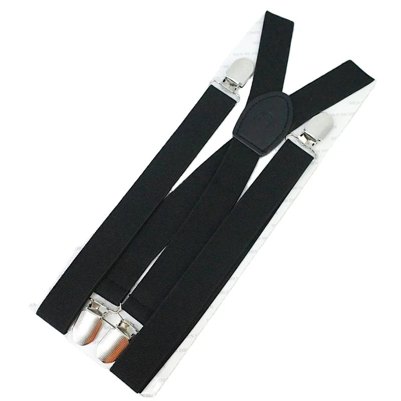 Adjustable Elastic 2.5cm Solid Color Men's Belt Unisex X-Back Braces Customized Black Polyester Suspenders Iron Clips Strong MegaBDM