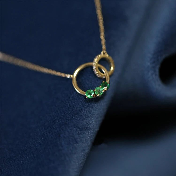 2026 Fashion Design Custom Sterling Silver Green Stone Multi Circle Necklace