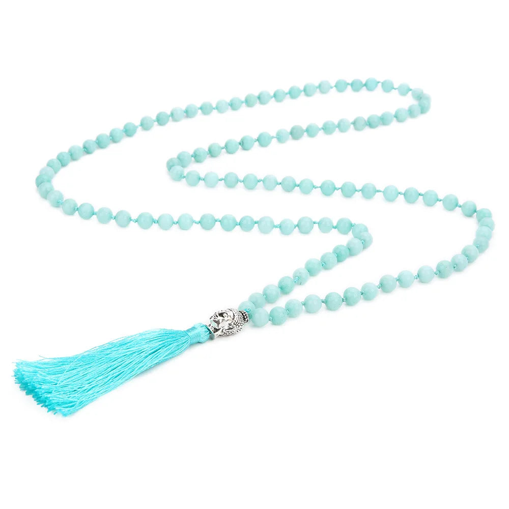 New Fashion Buddha Head Natural Stone 108 Beads Handmade Mala Necklace