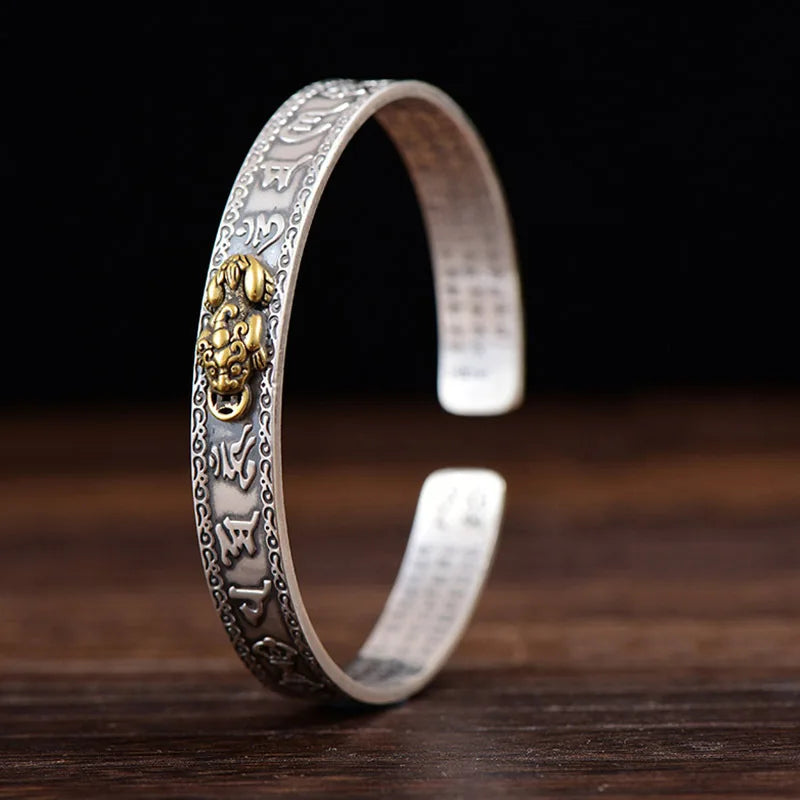 New Retro Thai Silver Golden Toad Heart Sutra Bracelet Adjustable Feng Shui Bracelet PiXiU Mantra Protection Wealth Bracelet