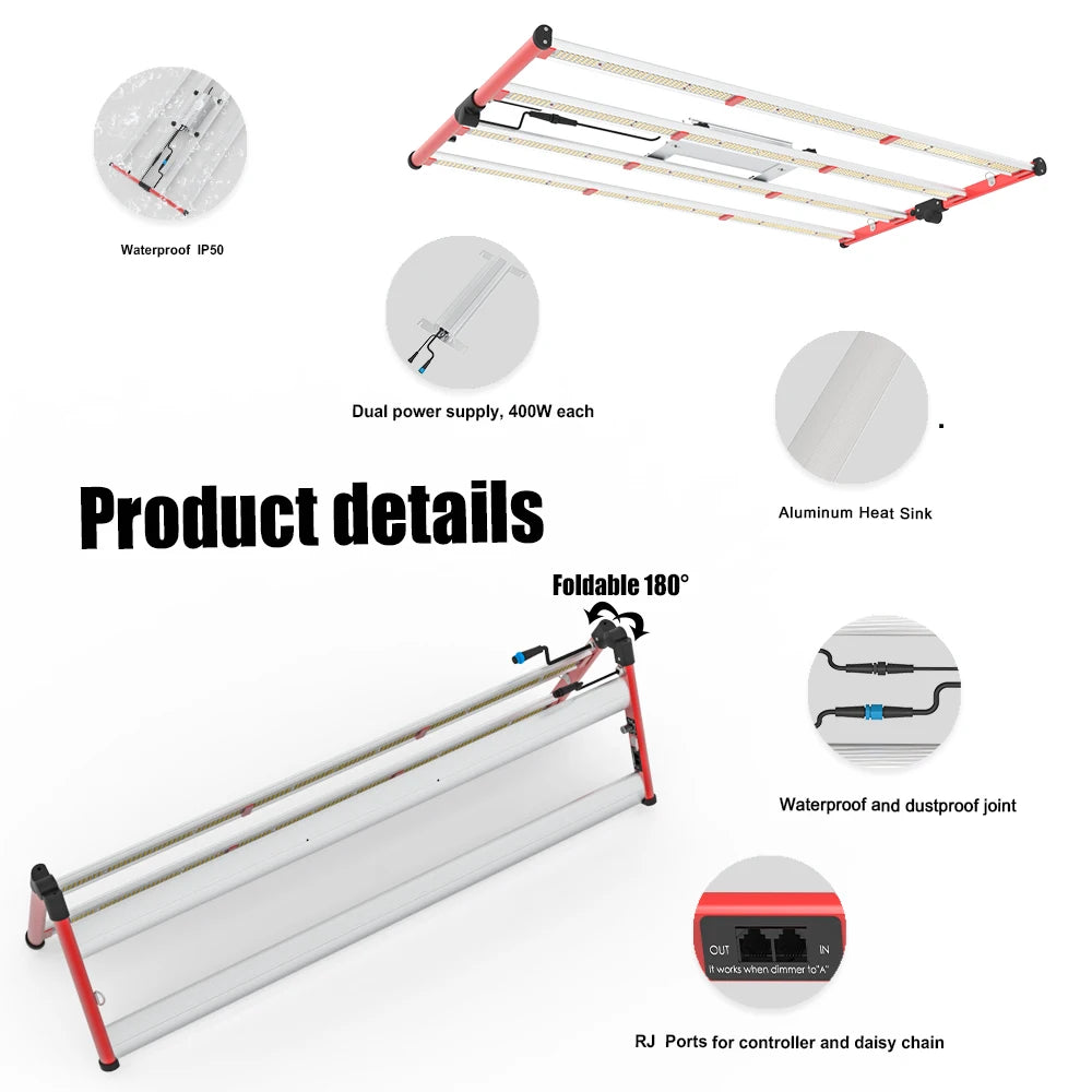 Spider High PPF 400W Full Spectrum Customizable LED Grow Light Bar 1440 LEDs Bloom Dimmable IP65 Aluminum Construction 3-Year