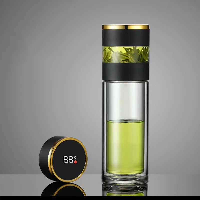 Smart Temperature Display Tea and Water Separation Double-layer Glass Water Bottle Customized Business Gift Advertising Cup