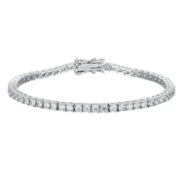 S925 Sterling Silver 18K White Gold Plated 2.5mm Classic Round Cut Cubic Zirconia Tennis Bracelet