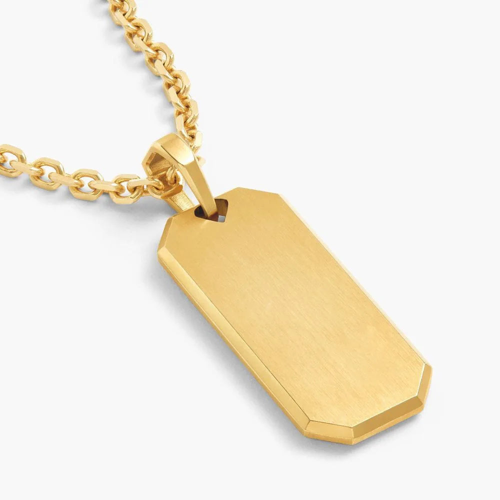 OEM ODM 18K Gold Plated Pendant Matte Brushed Finish Stainless Steel Tarnish Free Custom Design Logo Necklace for Men Wholesale