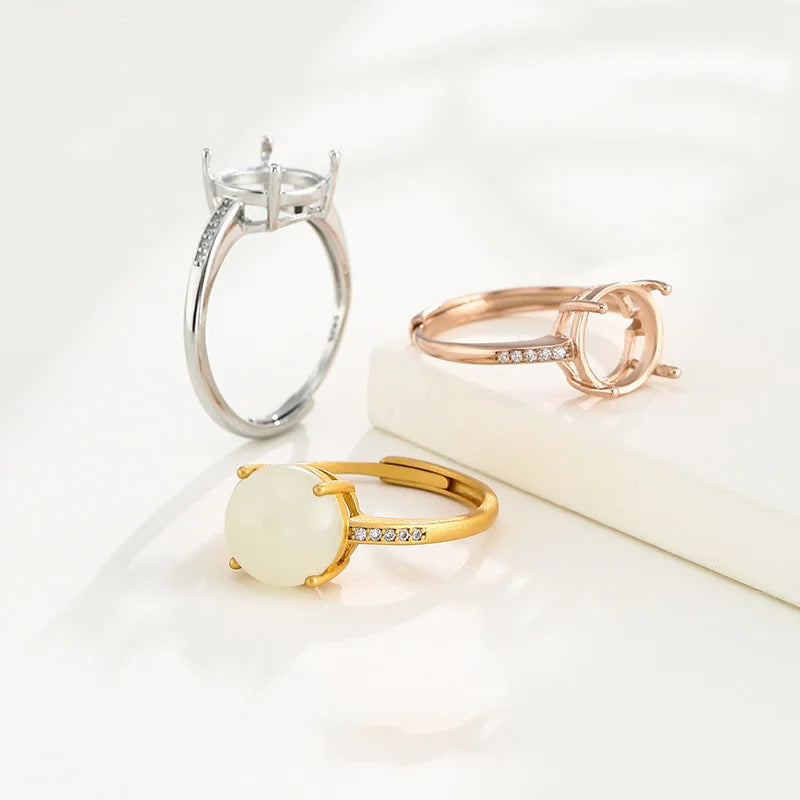 3mm-10mm Simple Dainty Sterling Silver Round Bezel Cup Setting Pave CZ Adjustable Ring Blanks