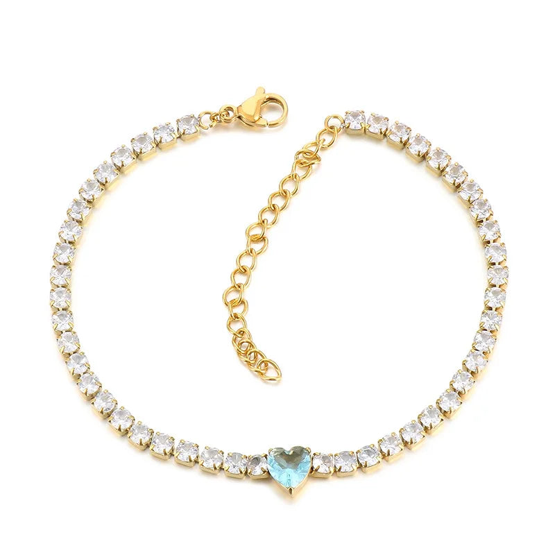 Luxury Women Jewelry 316L Stainless Steel Adjustable Zircon Heart Tennis Chain Bracelet for Wedding Party Gift