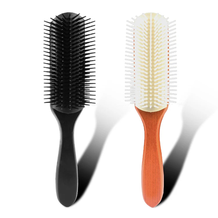 Professional Denman Curly Hair Brush with 9 Rows Detachable Head Custom Detangle Wood Handle Nylon Bristles