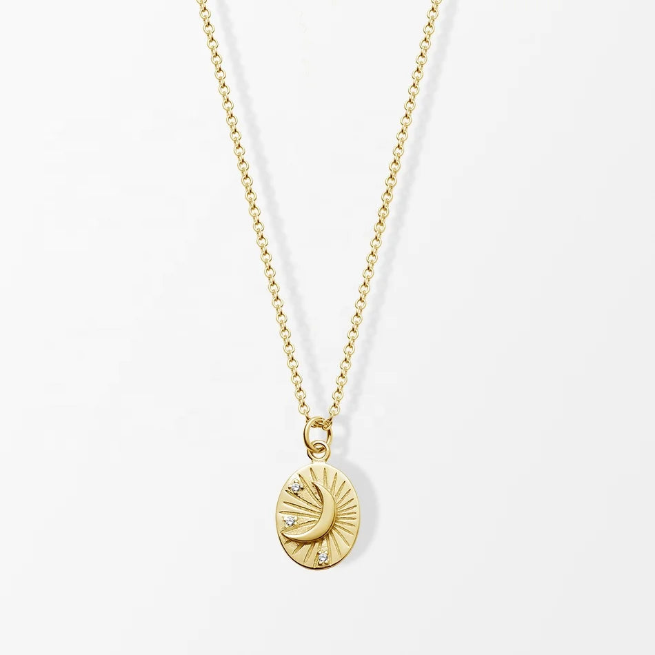 Nagosa Trendy Women Jewelry Supplier 925 Sterling Silver 18k Gold Vermeil Crescent Oval Tag Pendant Necklaces