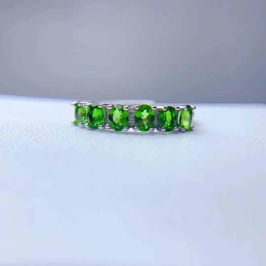 Summer Hot Popular Sterling Silver O Machine Plain Natural Diopside Jewelry Ring Oval Cut Classic for Parties Wholesale