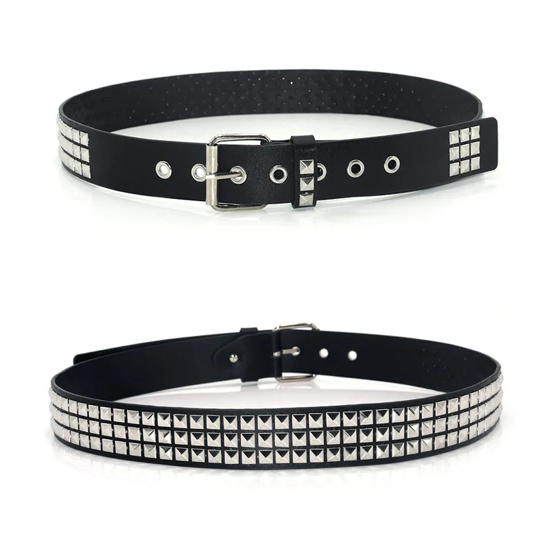 Punk Black PU Leather Studded Belt for Man Square Bead Rivet Gothic Belt With Pyramid Studs