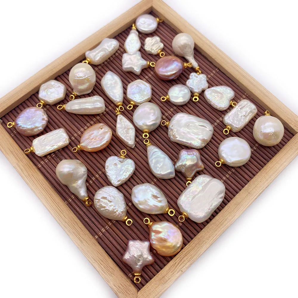 18K Plating Natural Stone Freshwater Pearl Pendant Irregular Five-Pointed Star Heart-Shaped Single Hole DIY Jewelry Accessories