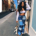 New Fashion High-Waist Tapered Boot-Cut Light Flare Jeans for Women Casual Style Loose Fit Color-Block Patchwork Mid