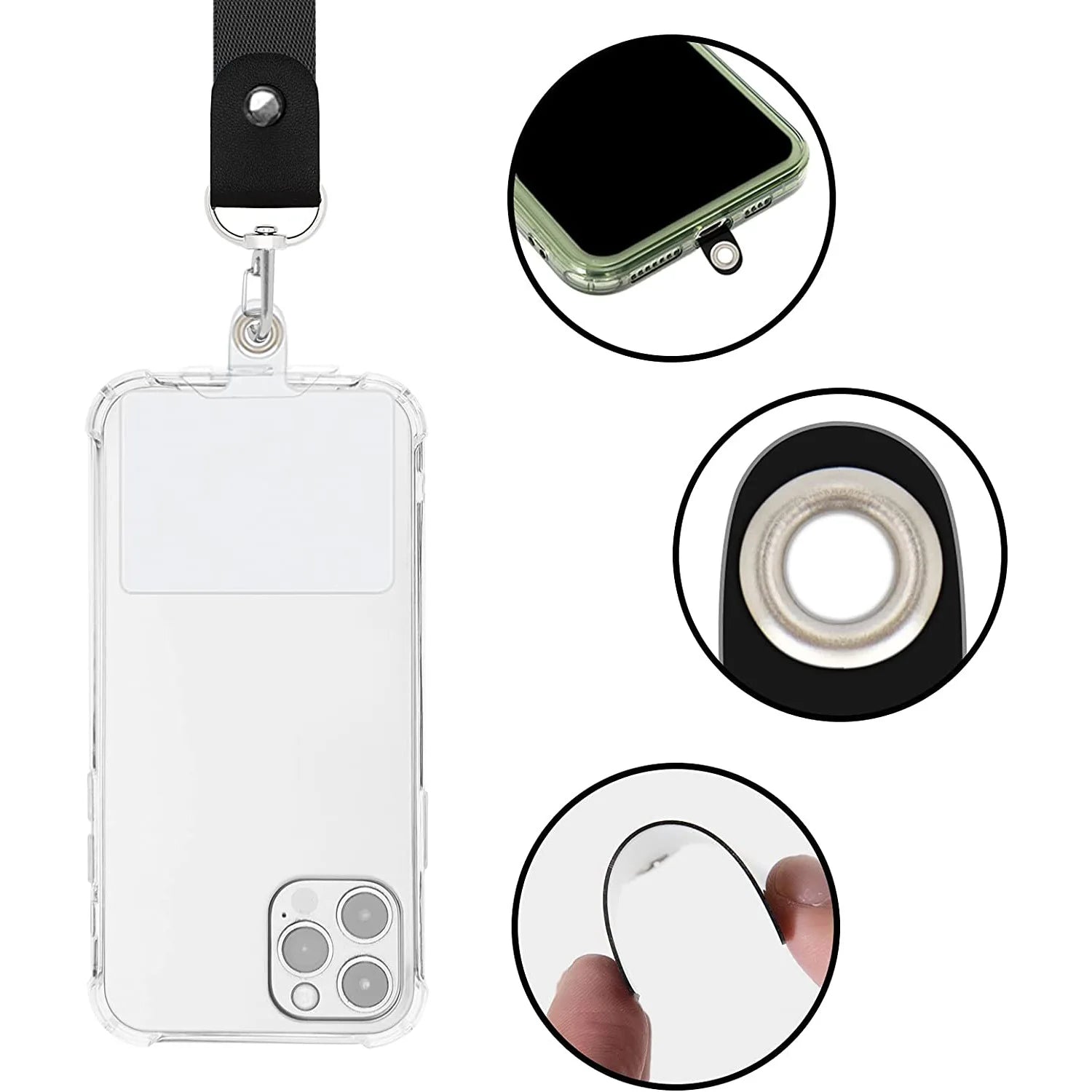 Transparent PVC Ultra Sturdy Mobile Phone Hanging Rope Link Clip With Metal Vent Patch Fixing Piece Anti Loss Patch