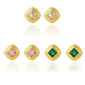 High End Jewelry Stainless Steel Zircon Charm Gold Plated square Stud Earring