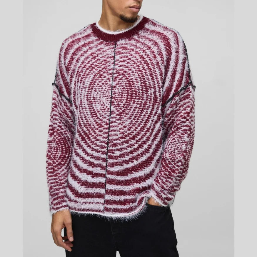 Customized Men's Winter Sweater Casual Pullover with Long Hair Mohair Fluffy Texture Boxy Style with Front Logo
