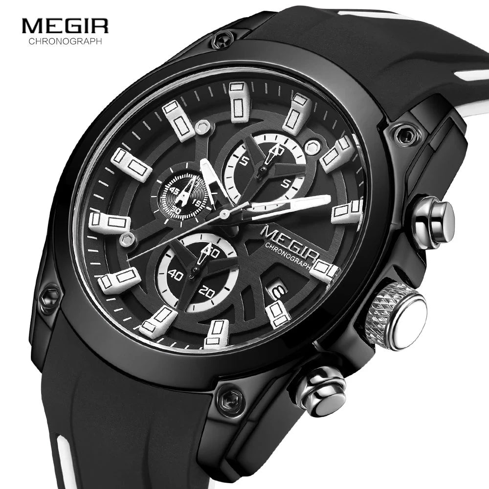 MEGIR 2144 Sport Watches Men Luxury Top New Waterproof Watch Man Silicone Strap Luminous Chronograph Wristwatch Clock Gift