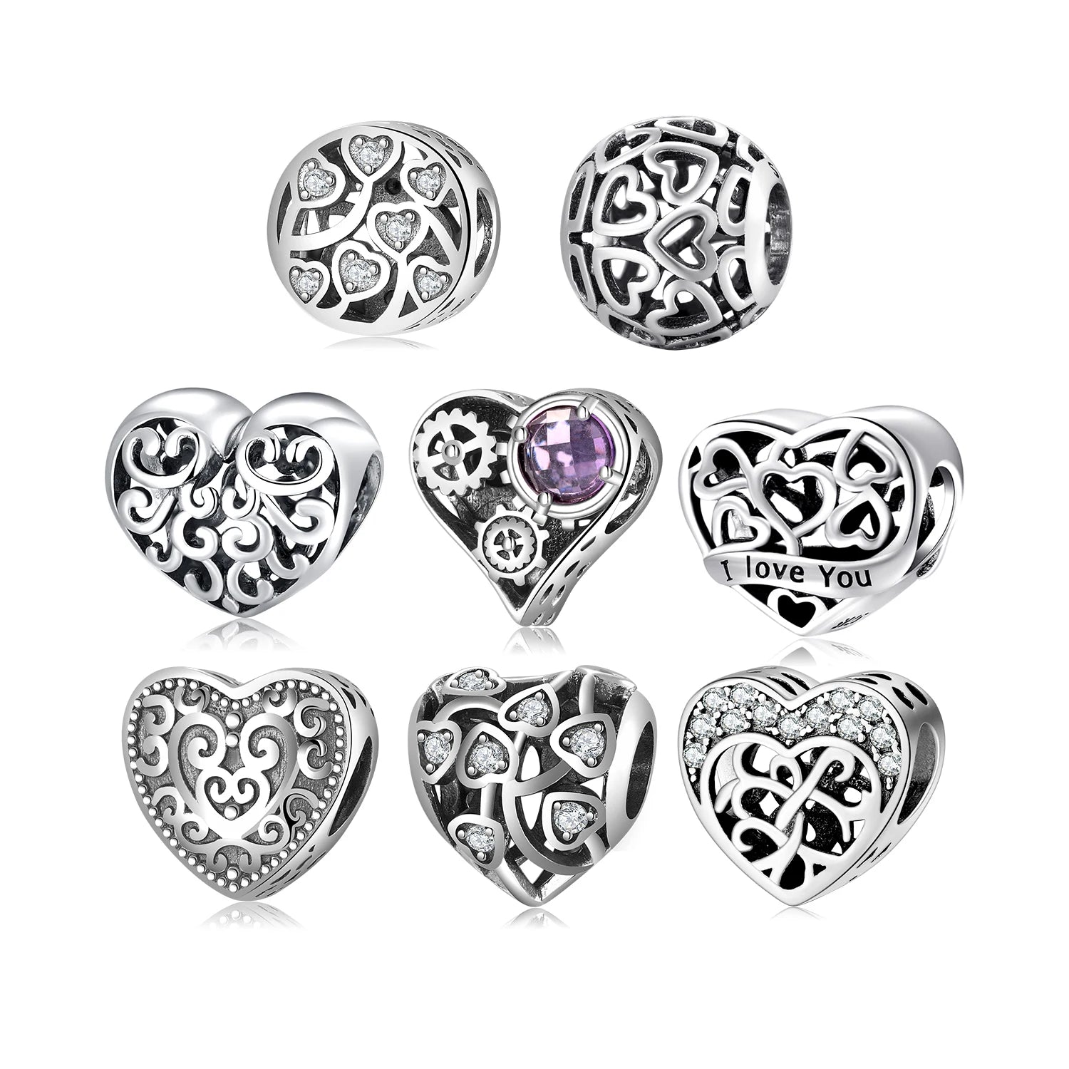Real 925 Sterling Silver Hollow Out Heart Fashion I LOVE YOU Fine Beads Fit Charms Bracelet Jewelry Making Wholesale Jewelry