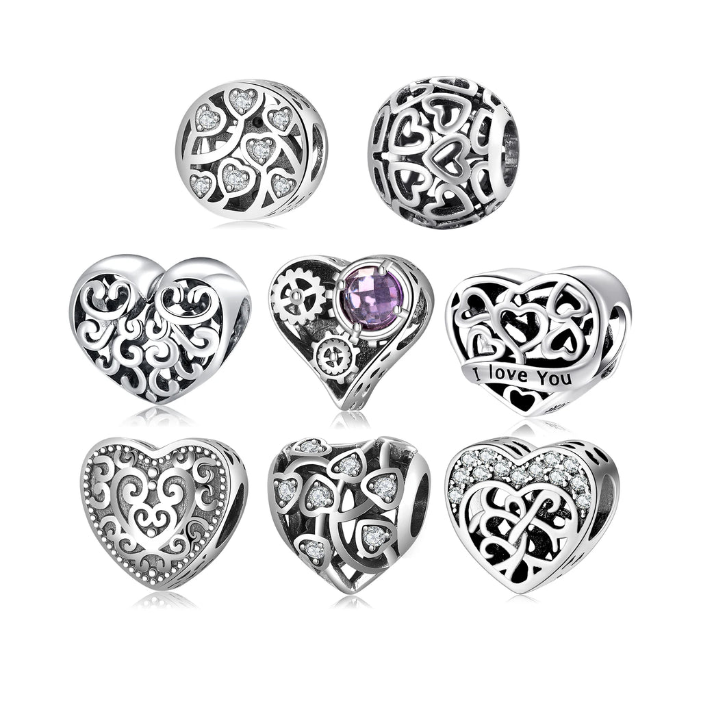 Real 925 Sterling Silver Hollow Out Heart Fashion I LOVE YOU Fine Beads Fit Charms Bracelet Jewelry Making Wholesale Jewelry