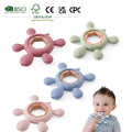 Sensory Teether BPA Free Silicone Baby Teether Turtle Shape Natural Beech Wood Teething Ring Food Grade Sensory Toy for Infants