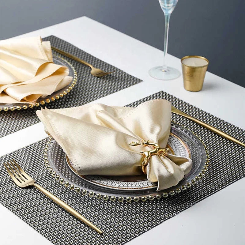Satin Dinner Napkins Decorative Border Luxury Handmade Square Table Napkins for Wedding Restaurants Hotel Damask Napkin Cloth