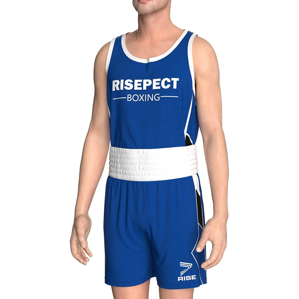 RISE Durable Boxing Uniform Sets Boxing Shorts and Boxing Singlets Combo Silk Smooth Fabric Made